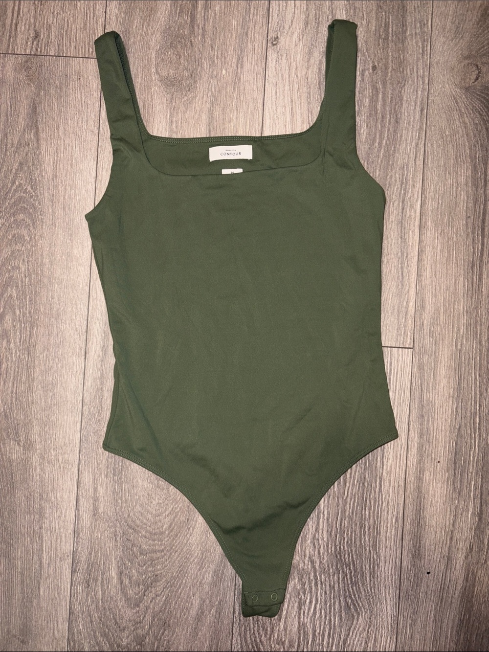 Aritzia Babaton contour Olive army Green Square Neck Tank Bodysuit M